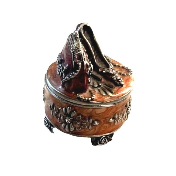 Vtg Heels with Purse Mini Trinket Box Rhinestones Pink-ish Rose Accents Footed - Picture 4 of 7